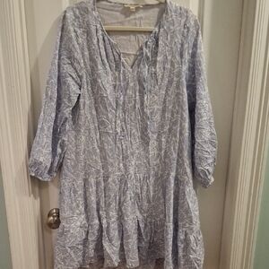 Grade Gather Blue and White Patterned Dress